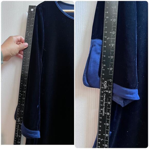 Soft Surroundings Blue Velvet 3/4 Sleeve Pullover Blouse Petite Size Medium - Picture 7 of 9